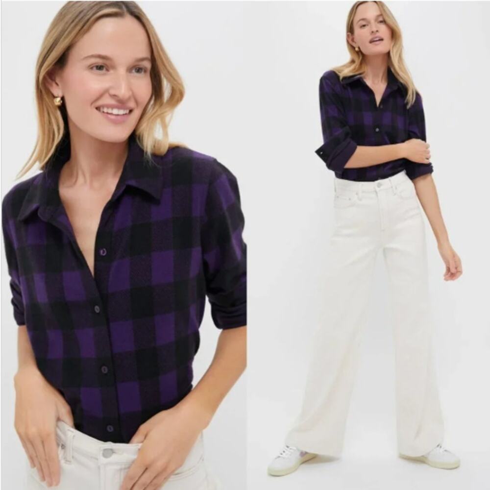 Tuckernuck Flannel Shirt Large Purple Black Buffalo Check Plaid Western Yoke NWT - Picture 3 of 15